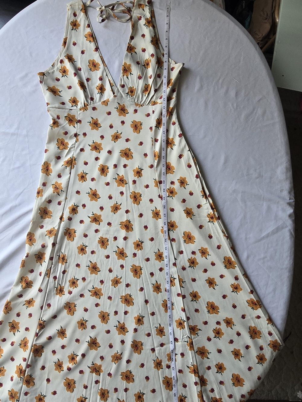 Source Unknown Cream Halter Maxi Dress with Yellow Floral Print